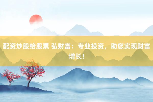 配资炒股给股票 弘财富：专业投资，助您实现财富增长！