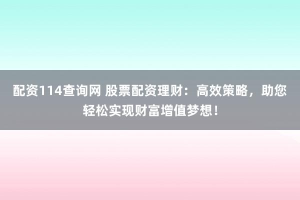 配资114查询网 股票配资理财：高效策略，助您轻松实现财富增值梦想！
