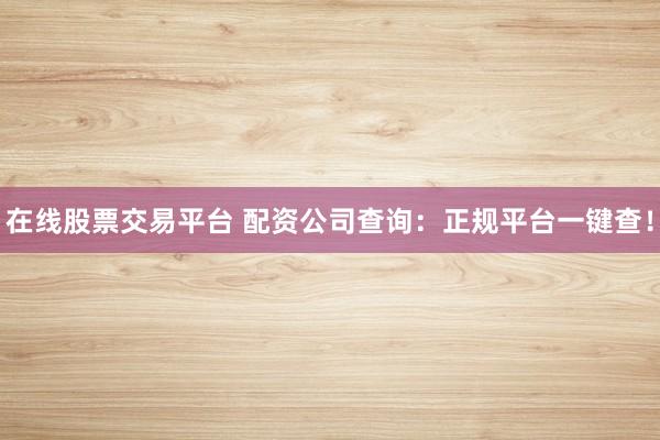 在线股票交易平台 配资公司查询：正规平台一键查！