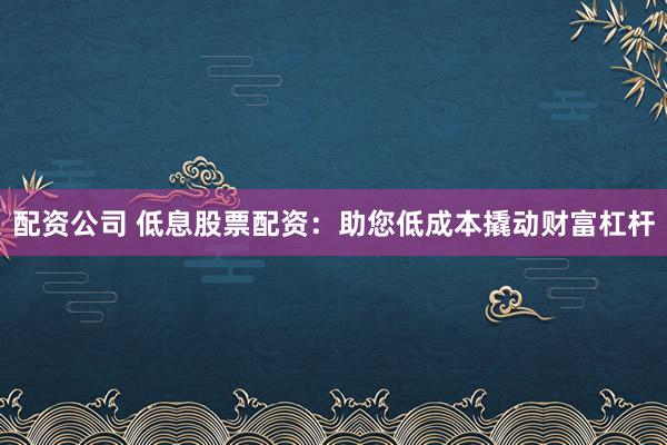配资公司 低息股票配资:助您低成本撬动财富杠杆