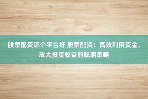 股票配资哪个平台好 股票配资：高效利用资金，放大投资收益的聪明策略