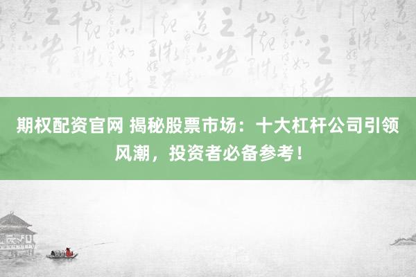 期权配资官网 揭秘股票市场：十大杠杆公司引领风潮，投资者必备参考！